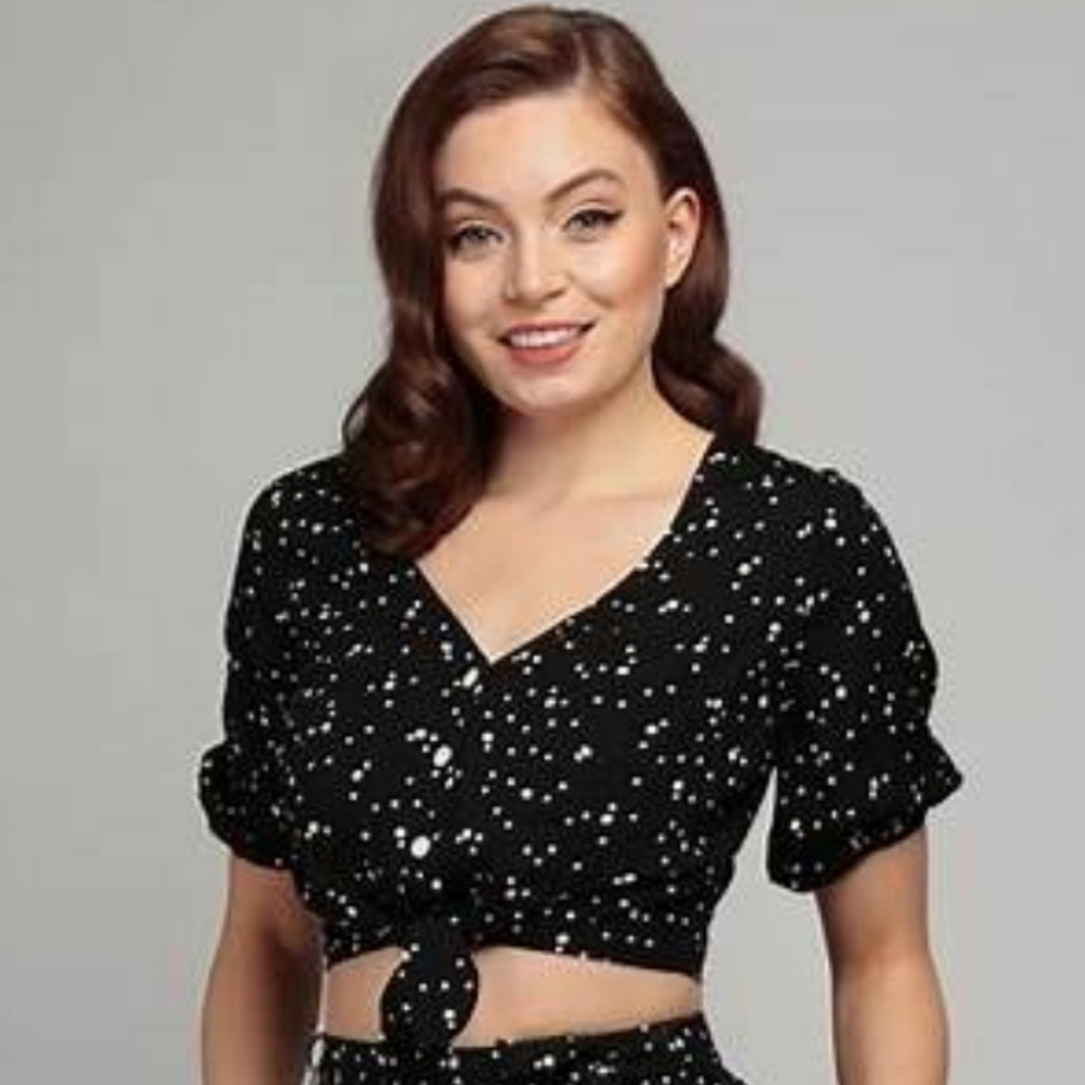 Modcloth x Collectif Megan Tiny Polka Dot Top - Size Large - Black & White NWT